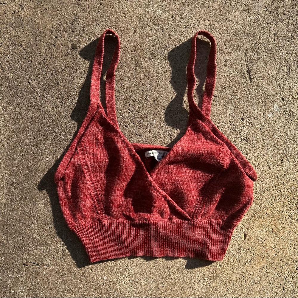 Sleeveless Red Knit V-Neck Crop Top